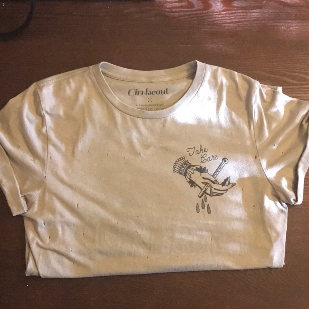 Tan distressed “Girrlscout” tee